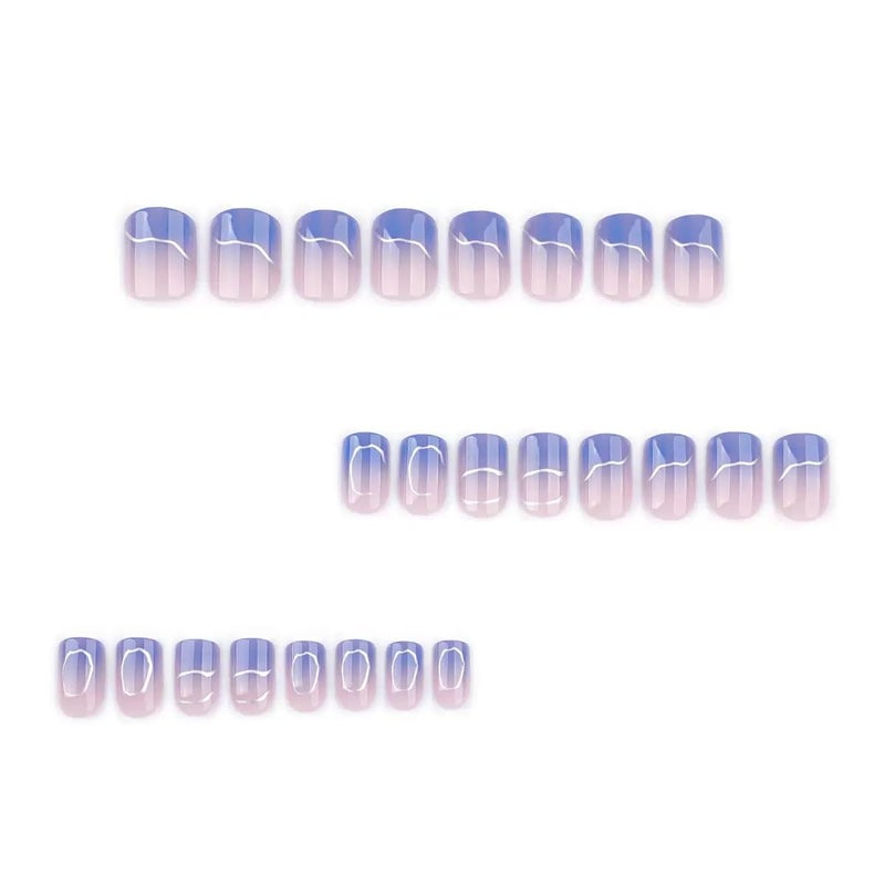 CTTHNBD Press on Nails Short - Square Fake Nails with Silver Irragular Design - Blue Ombre False Nails Press ons - for Women 24 Pcs - Image 2